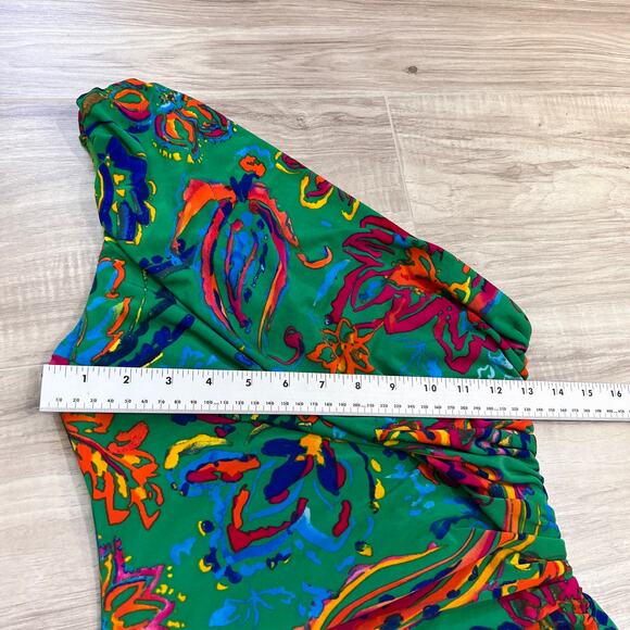 Lauren Ralph Lauren Dress One Shoulder Bodycon Festive Green Paisley Size 2 - Picture 4 of 9